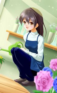 Preview wallpaper girl, smile, florist, anime, art, cartoon