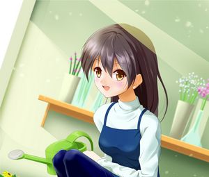 Preview wallpaper girl, smile, florist, anime, art, cartoon