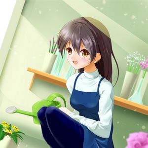 Preview wallpaper girl, smile, florist, anime, art, cartoon