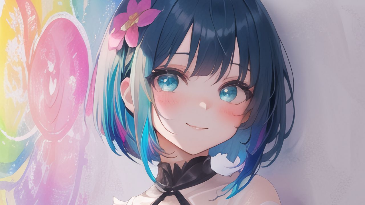 Wallpaper girl, smile, flower, dress, anime