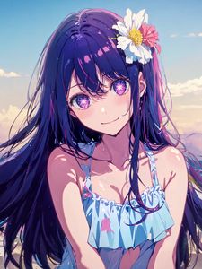 Preview wallpaper girl, smile, flower, summer, sea, anime
