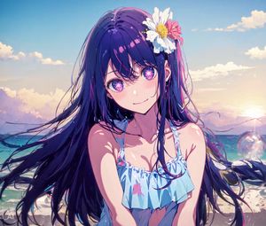 Preview wallpaper girl, smile, flower, summer, sea, anime