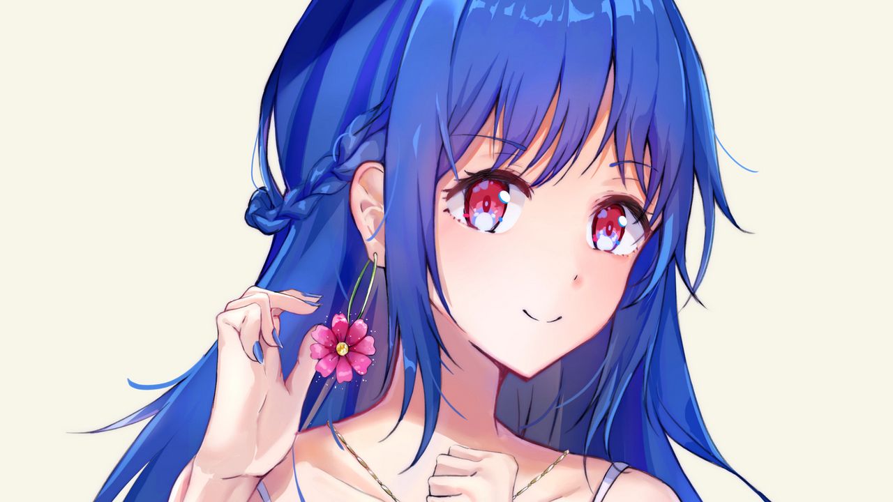 Wallpaper girl, smile, flower, anime, art, blue