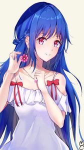 Preview wallpaper girl, smile, flower, anime, art, blue