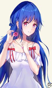 Preview wallpaper girl, smile, flower, anime, art, blue