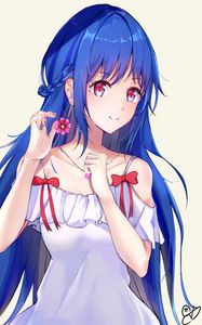 Preview wallpaper girl, smile, flower, anime, art, blue