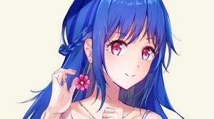 Preview wallpaper girl, smile, flower, anime, art, blue
