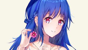 Preview wallpaper girl, smile, flower, anime, art, blue