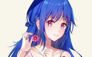 Preview wallpaper girl, smile, flower, anime, art, blue