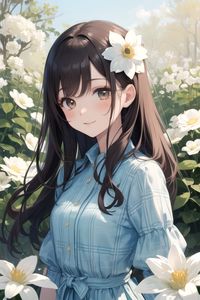 Preview wallpaper girl, smile, flowers, dress, anime