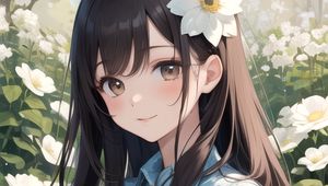 Preview wallpaper girl, smile, flowers, dress, anime