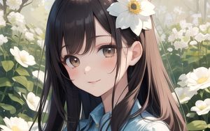 Preview wallpaper girl, smile, flowers, dress, anime