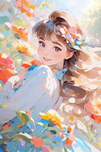 Preview wallpaper girl, smile, flowers, art, anime