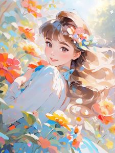 Preview wallpaper girl, smile, flowers, art, anime