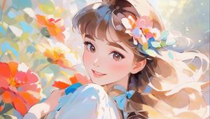 Preview wallpaper girl, smile, flowers, art, anime