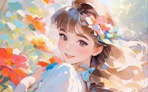Preview wallpaper girl, smile, flowers, art, anime