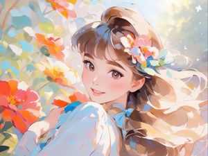 Preview wallpaper girl, smile, flowers, art, anime