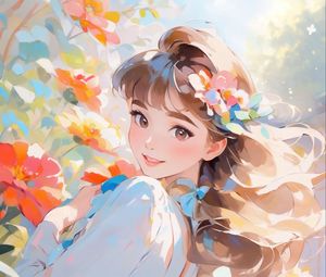 Preview wallpaper girl, smile, flowers, art, anime