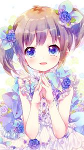 Preview wallpaper girl, smile, flowers, anime, art