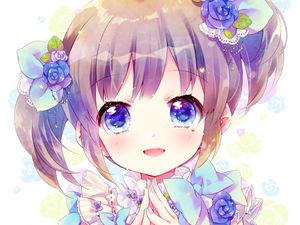 Preview wallpaper girl, smile, flowers, anime, art