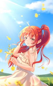 Preview wallpaper girl, smile, flowers, field, anime, art