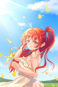 Preview wallpaper girl, smile, flowers, field, anime, art