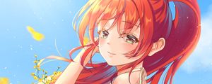 Preview wallpaper girl, smile, flowers, field, anime, art