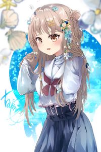 Preview wallpaper girl, smile, flowers, jewelry, anime, art