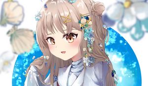 Preview wallpaper girl, smile, flowers, jewelry, anime, art