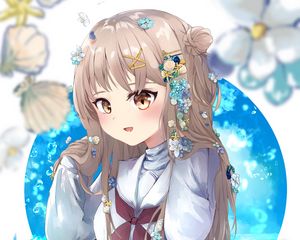Preview wallpaper girl, smile, flowers, jewelry, anime, art
