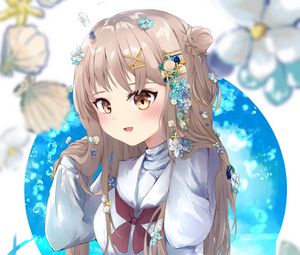 Preview wallpaper girl, smile, flowers, jewelry, anime, art