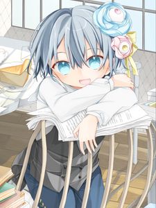 Preview wallpaper girl, smile, flowers, anime