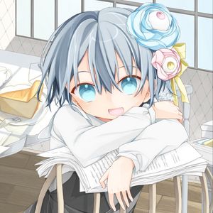 Preview wallpaper girl, smile, flowers, anime
