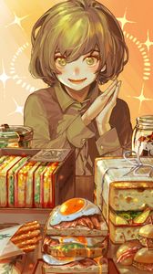 Preview wallpaper girl, smile, food, anime, art