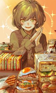 Preview wallpaper girl, smile, food, anime, art