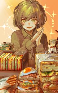 Preview wallpaper girl, smile, food, anime, art