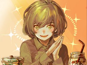 Preview wallpaper girl, smile, food, anime, art