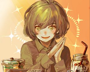 Preview wallpaper girl, smile, food, anime, art