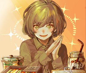 Preview wallpaper girl, smile, food, anime, art