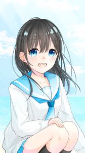 Preview wallpaper girl, smile, form, anime, art, blue
