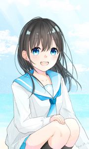 Preview wallpaper girl, smile, form, anime, art, blue