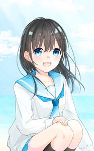 Preview wallpaper girl, smile, form, anime, art, blue