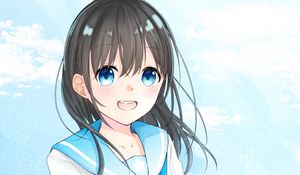 Preview wallpaper girl, smile, form, anime, art, blue