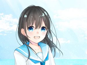 Preview wallpaper girl, smile, form, anime, art, blue