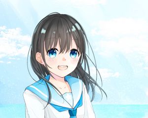 Preview wallpaper girl, smile, form, anime, art, blue