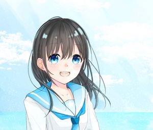 Preview wallpaper girl, smile, form, anime, art, blue