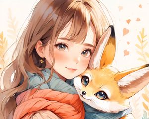 Preview wallpaper girl, smile, fox, sweater, winter, anime, art