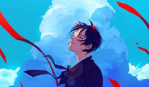 Preview wallpaper girl, smile, freedom, clouds, sky, anime