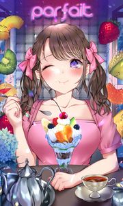 Preview wallpaper girl, smile, fruit, dessert, anime