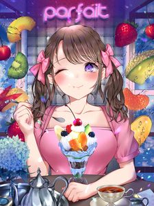 Preview wallpaper girl, smile, fruit, dessert, anime